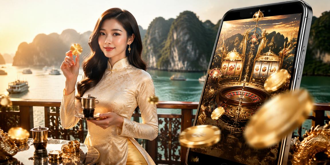 Người mặc áo dài chơi casino trực tuyến tại Vịnh Hạ Long