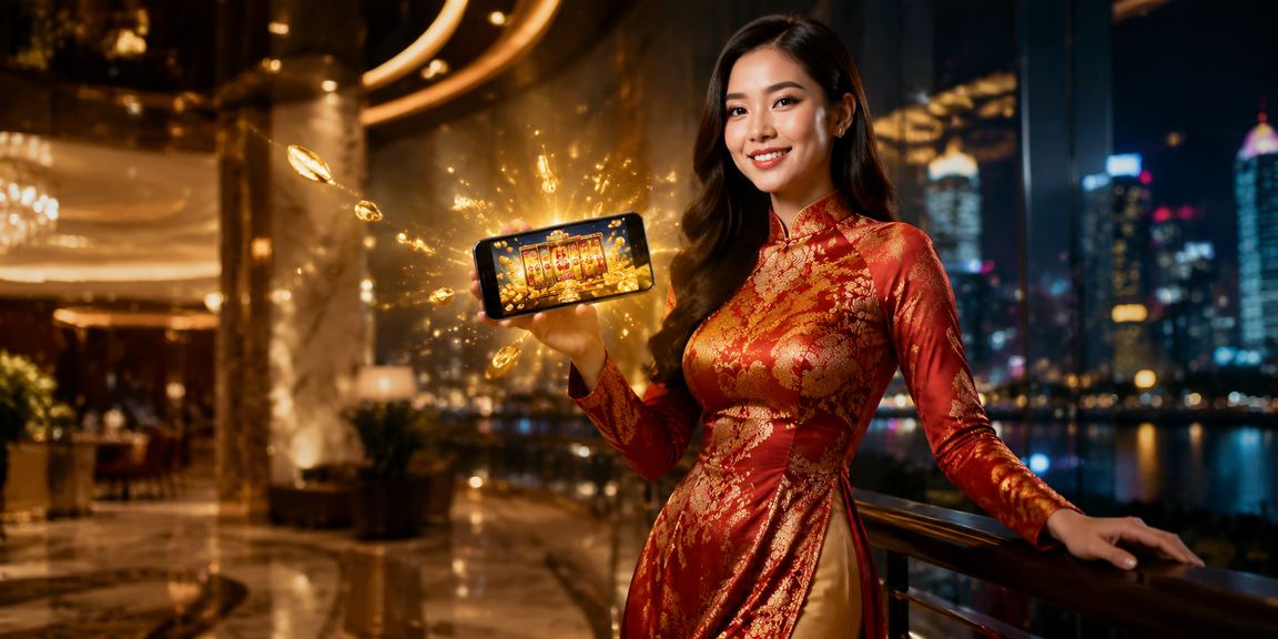 Phụ nữ Hà Nội trong trang phục áo dài trải nghiệm slot game trực tuyến